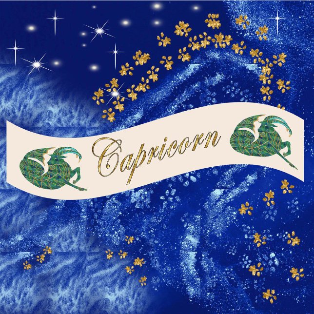 Gold Glitter Capricorn Zodiac Birthday Gift Satin Ribbon (Creator Uploaded)