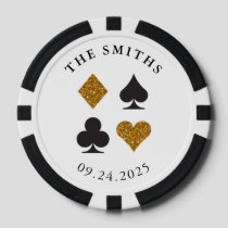 Gold Glitter Card Suits Wedding Date and Name Poker Chips