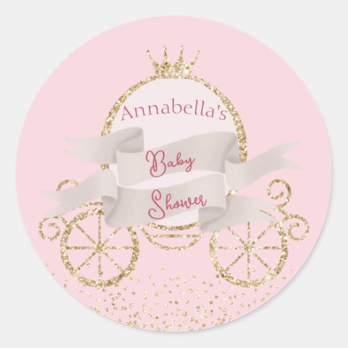 Gold Glitter Carriage Fairy Tale Baby Shower Classic Round Sticker