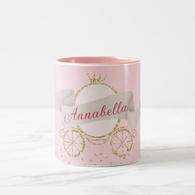 Gold Glitter Carriage Fairy Tale Custom Name Two-Tone Coffee Mug (Center)