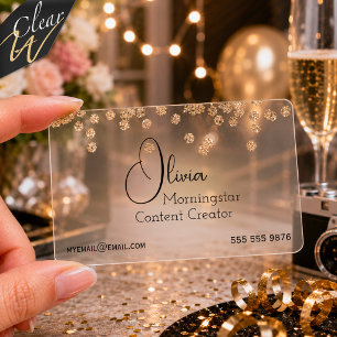 Gold Glitter Cascading Confetti Clear Business Cards