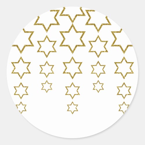 gold glitter cascading jewish star pattern classic round sticker