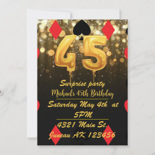 Gold glitter casino themed 45Th  Birthday  Invitation