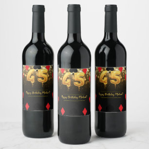 Gold glitter casino themed 45Th Birthday Wine Label