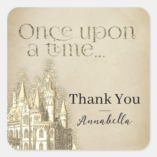 Gold Glitter Castle Fairy Tale Theme Square Sticker (Front)