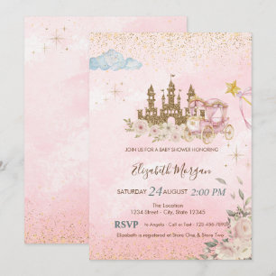 Gold Glitter Castle,FlowersCarriage Baby Shower  Invitation