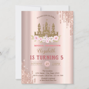 Gold Glitter Castle,Rose Gold Drips Birthday Invitation