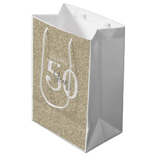 Gold Glitter CELEBRATING 50 YEARS Elegant Chic Medium Gift Bag
