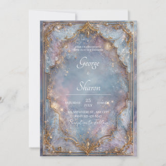 Gold Glitter Celestial Blue Enchanted Wedding Invitation