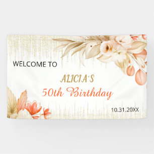 Gold Glitter Chain Yellow Orange Floral Birthday Banner