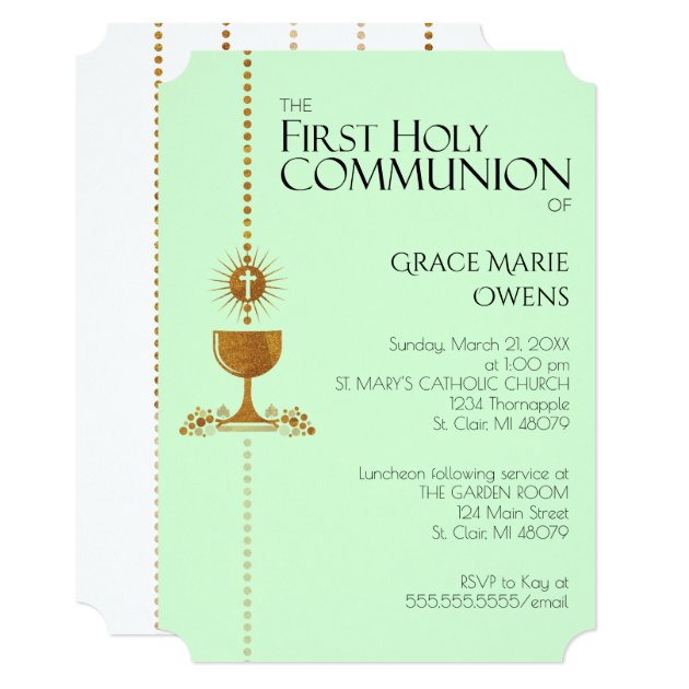 Gold Glitter Chalis First Communion Invitation