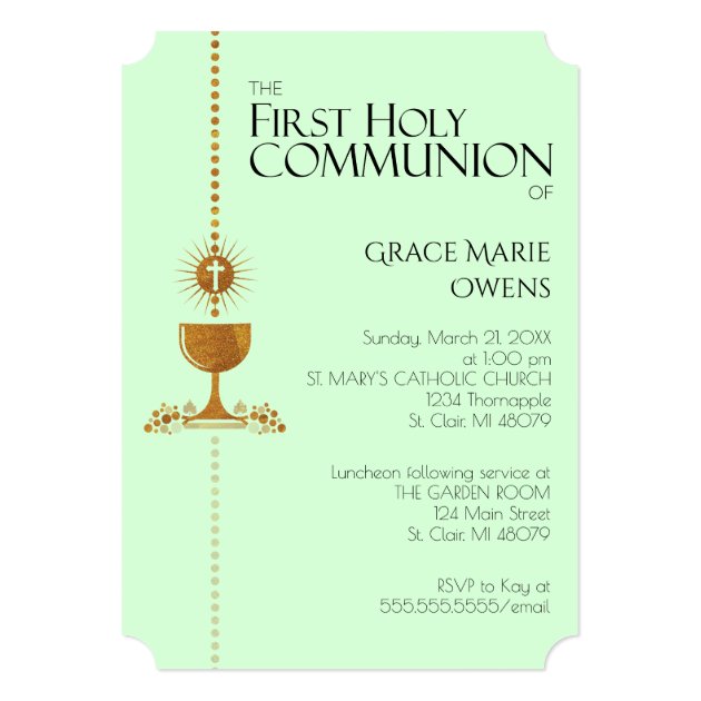 Gold Glitter Chalis First Communion Invitation