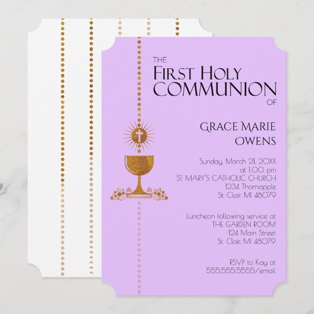 Gold Glitter Chalis First Communion Invitation (Front/Back)