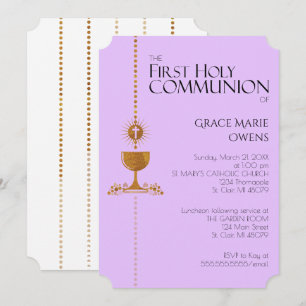 Gold Glitter Chalis First Communion Invitation