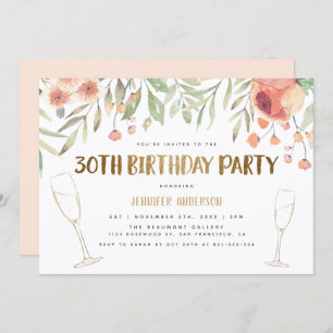 Gold Glitter Champagne 30th Birthday Party Invitation