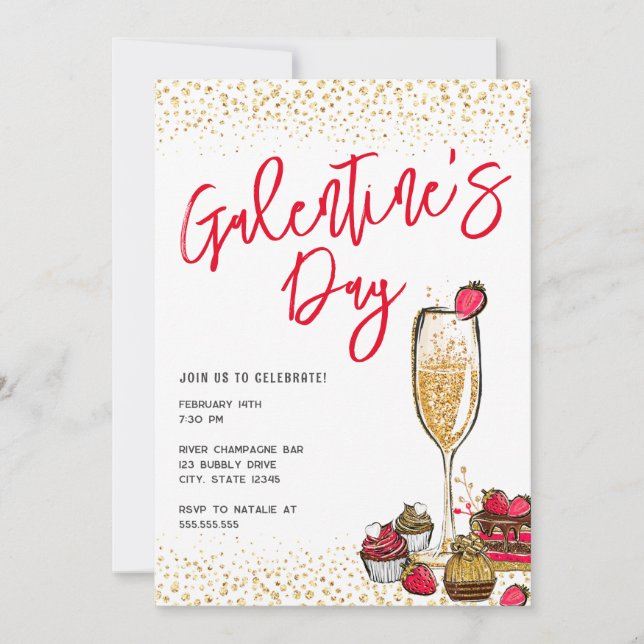 Gold Glitter Champagne Galentines Day Party Invitation (Front)