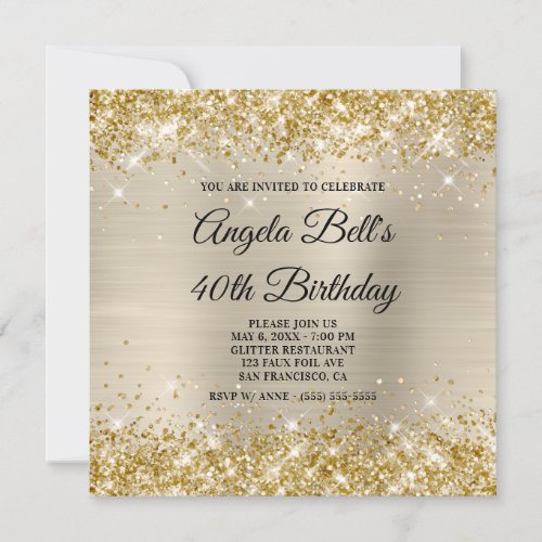 Gold Glitter Champagne Shimmer Foil Fancy Monogram Invitation