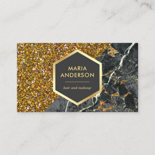 Gold Glitter Charcoal Grey Marble Makeup Artist Business Card