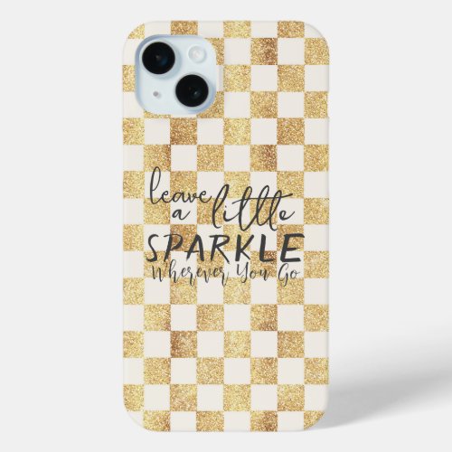 Gold Glitter Checkered Squares Retro iPhone 15 Plus Case