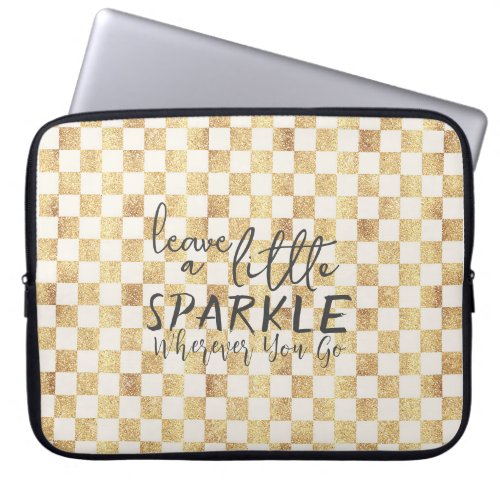 Gold Glitter Checkered Squares Retro Laptop Sleeve