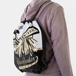 Gold Glitter Cheerleader with Pom Poms Drawstring Bag