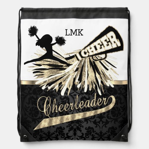 Gold Glitter Cheerleader with Pom Poms Drawstring Bag