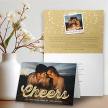 Gold Glitter Cheers Christmas Stylish Chic Photo