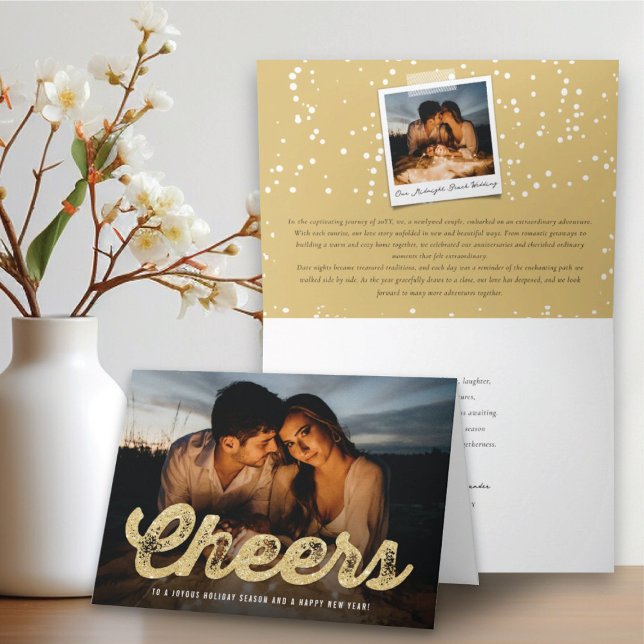 Gold Glitter Cheers Christmas Stylish Chic Photo Holiday Card (Gold Glitter Cheers Christmas Stylish Chic Photo Holiday Card @ fat_fa_tin)