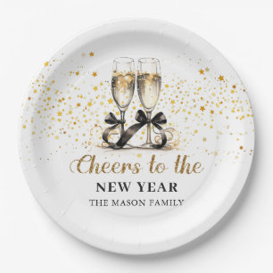 Gold Glitter Cheers New Years Eve Party Paper Plates