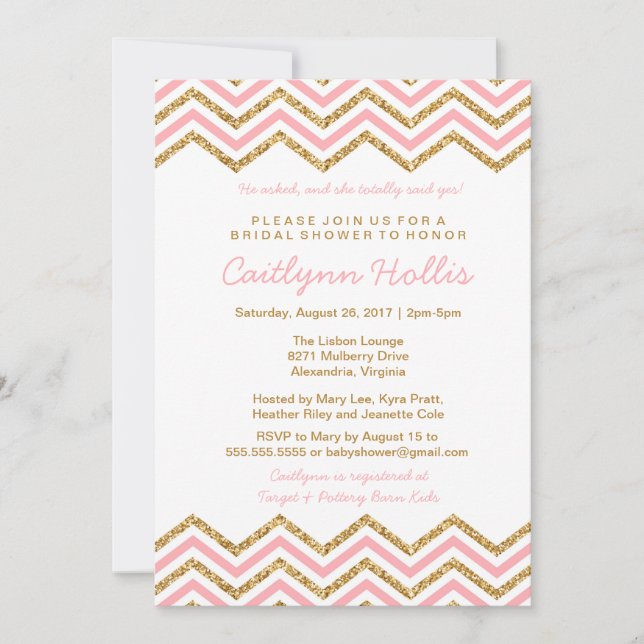 Gold glitter Chevron | Baby, Bridal or Birthday Invitation (Front)