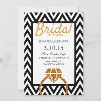 Gold Glitter Chevron Bridal Shower Invitation by CleanGreenDesigns at Zazzle