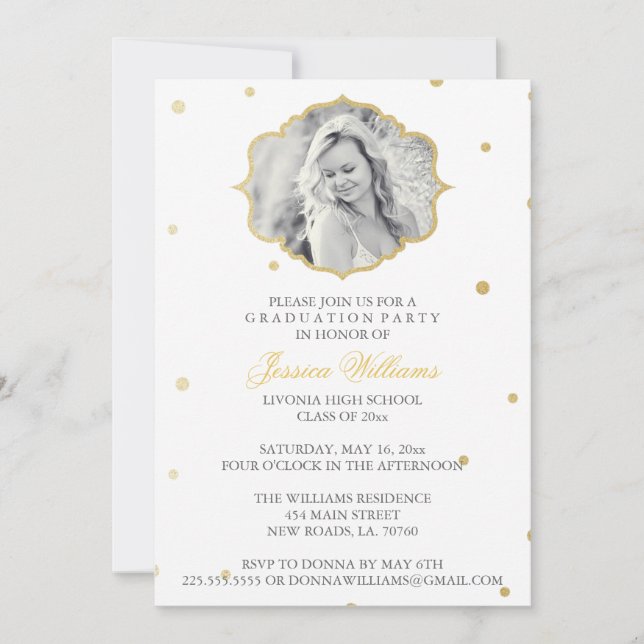 Gold Glitter Chevron Graduation | Grey Invitation (Front)