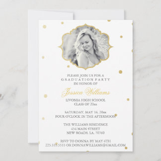 Gold Glitter Chevron Graduation | Grey Invitation
