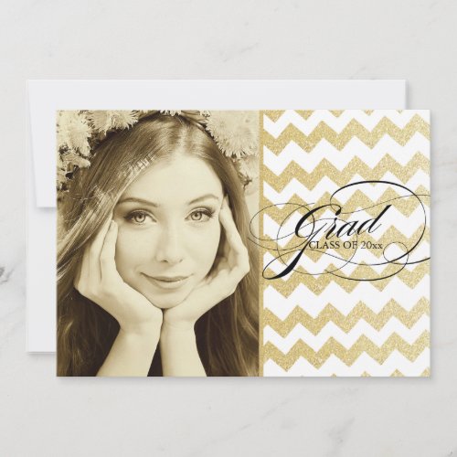 Gold Glitter Chevron Graduation Invitations