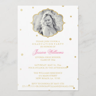 Gold Glitter Chevron Graduation | Pink Invitation
