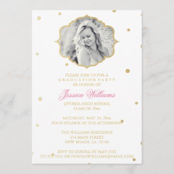 Gold Glitter Chevron Graduation | Pink Invitation by fancypaperie at Zazzle
