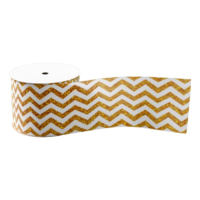 Gold Glitter Chevron Holiday Satin Ribbon (Spool)