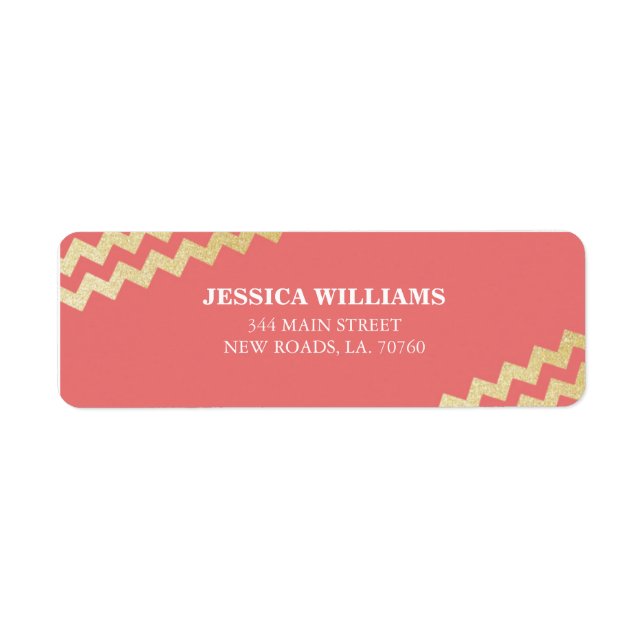 Gold Glitter Chevron Labels | Coral (Front)