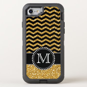 Gold Glitter Chevron Monogrammed Defender Otterbox Defender Iphone Se/8/7 Case by CoolestPhoneCases at Zazzle
