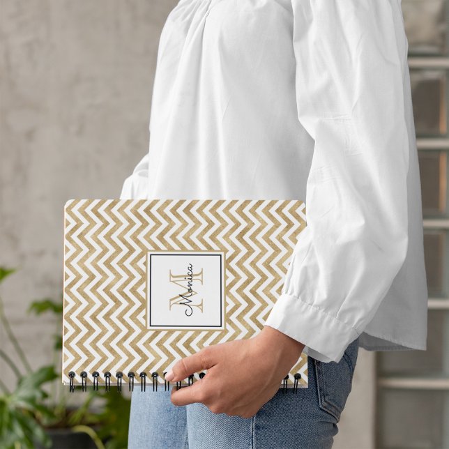 Gold Glitter Chevron Pattern Monogram Notebook (Creator Uploaded)