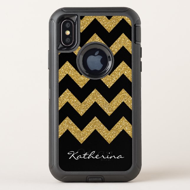 Gold Glitter Chevron Personalized with Name Otterbox iPhone Case (Back)