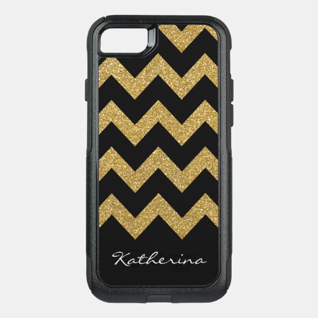Gold Glitter Chevron Personalized with Name Otterbox iPhone Case (Back)