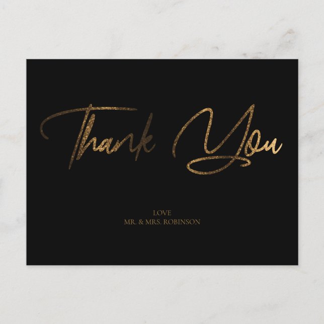 Gold Glitter Chic Black Thank You Custom Postcard (Front)