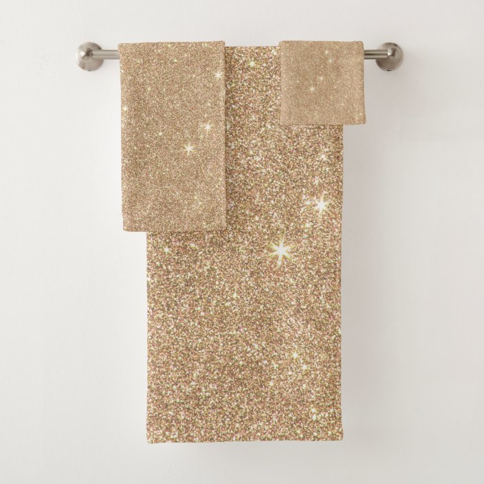 Gold Glitter Chic Glamorous Sparkles Bath Towel Set