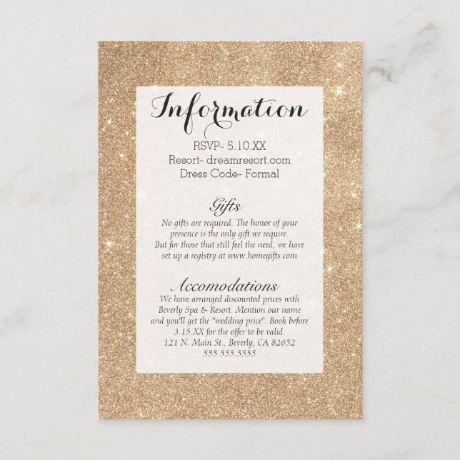 Gold Glitter Chic Glamorous Sparkles Enclosure Card (Front)