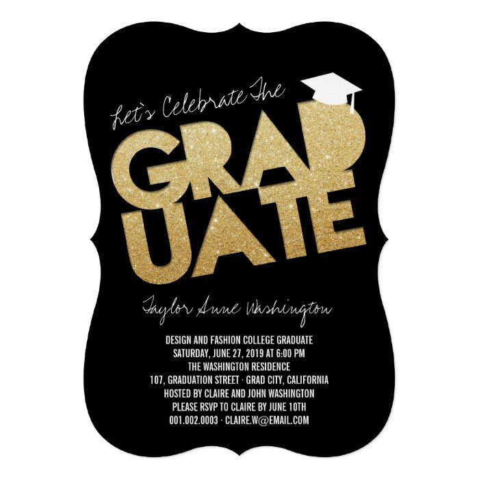 Gold Glitter Chic Graduate Cutout Graduation Party Invites