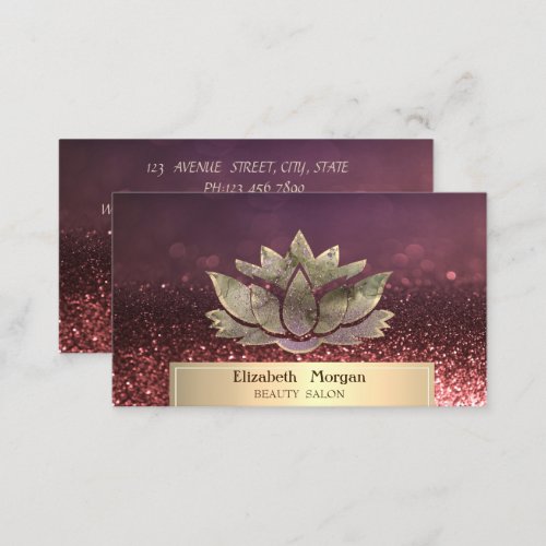 Gold Glitter Chic Lotus Bokeh Beauty Salon Business Card