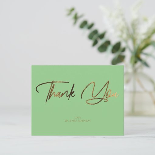 Gold Glitter Chic & Mint Thank You Custom Postcard 