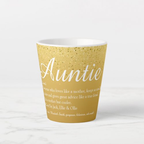 Gold Glitter Chic Script Aunt Auntie Definition  Latte Mug