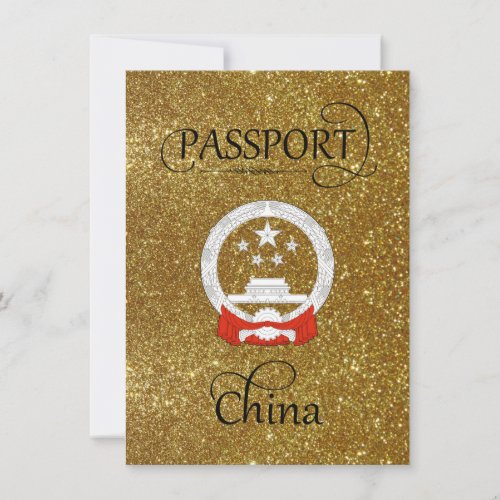 Gold Glitter China Passport Save the Date Card